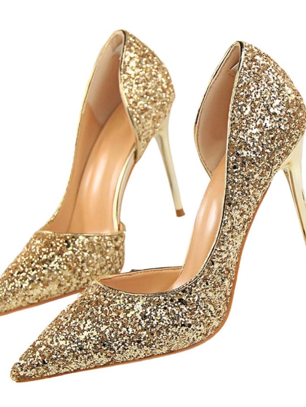 Gold Glitter Pointed-Toe Stiletto Pumps - Picture 4 of 4